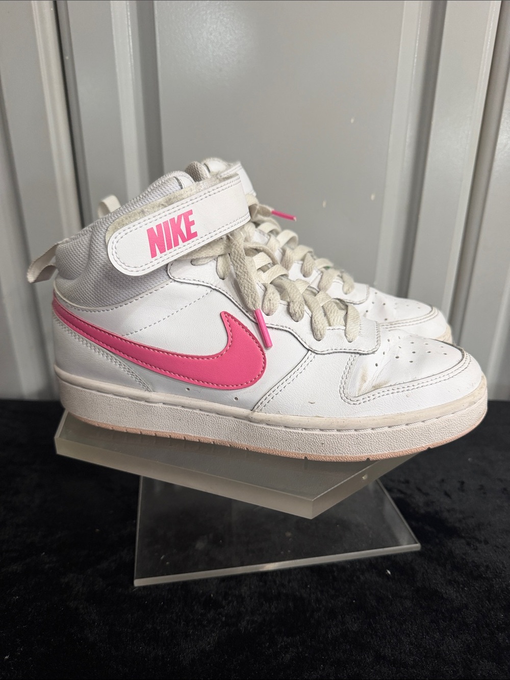 Nike Kids 5.5Y White & Pink High-Top Sneakers with Pink Swoosh